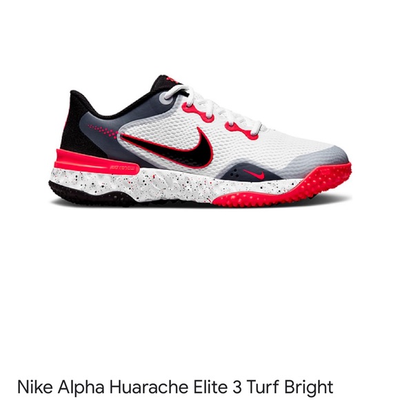 NWOT Nike Alpha Huarache Elite 3 Turf ‘White Bright Crimson’ Men 6.5 / Women 8 - Picture 2 of 7